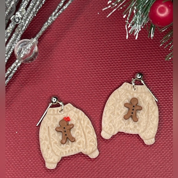 Christmas Gingerbread Ugly Sweater Earrings w/ Gift Box - Picture 2 of 4